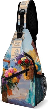Generic Flower Seller Painting Paris Unisex Shoulder Bags Casual Crossbody Chest Bag Sling Backpack for Hiking Cycling Travel