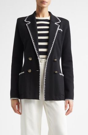 St. John Signature Wool Blend Double Face Knit Jacket in Black /Alabaster at Nordstrom, Size X-Large
