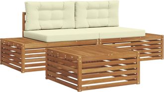 vidaXL 4 Uds. Conjunto De Sof&aacute;s De Exterior Natural Y Crema Vidaxl