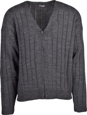Daniele Alessandrini Grey Wool-Blend Zip V-Neck Cardigan