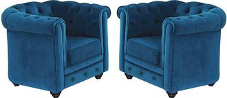 Vente-Unique Conjunto de 2 sillones de terciopelo CHESTERFIELD - Verde azulado