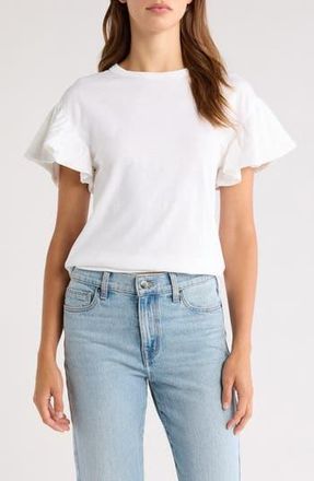 Nation Ltd Camille Ruffle Sleeve Cotton T-Shirt in Optic White at Nordstrom Rack, Size X-Large
