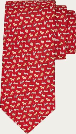 Ferragamo Men Dogs print silk tie Red