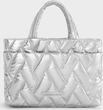 Charles & Keith Nylon Chevron Boxy Tote Bag