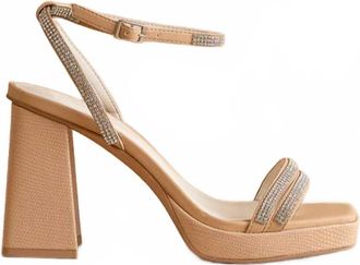 Oasis Womens Suva Rhinestone And Reptile Print Strappy Heeled Sandal In Nude