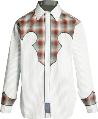 Maison Margiela x Pendleton yoke-detail striped shirt - men - Cotton/Viscose - 37 - Grey