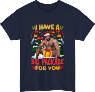 Generic Funny Christmas T-Shirt - I Have a Big Package for You - Barry Wood Naughty Xmas Gift Tee for Men - Holiday Humor Shirt Navy