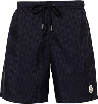 Moncler monogram-print drawstring swim shorts - men - Polyamide/Polyamide - S - Blue