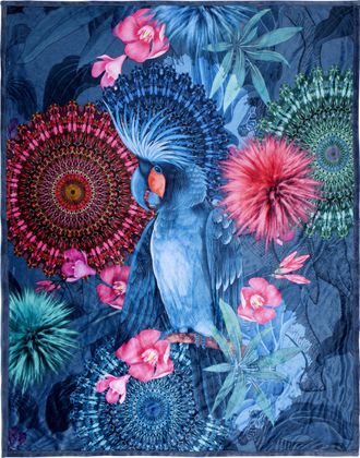 Hip Plaid »Ofelia« Weich, Kuscheldecke, 130x160 cm, Wendeoptik, Mandala, Papagei, Blau