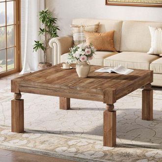 Tribesigns Tribesigns Solid Wood Coffee Table, 39.37 Mid-Century Modern Rectangle Living Room Table, 2-Tier Center Table for Living Room, Walnut