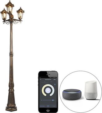 QAZQA Cl&aacute;sico/antiguo Linterna Exterior Inteligente Dorada 3 Luces Con Wifi St64 - New Haven Pl&aacute;stico /vidrio Alargada Adecuado Para Led Max. 3 X 7 Watt - Q