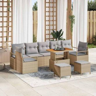 vidaXL Vidaxl - Conjunto De Sof&aacute; De Jard&iacute;n Con Coj&iacute;n 10 Pcs Beige, Gris Claro