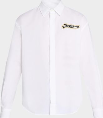 Jacquemus Mens Simon Logo Patch Cotton Sport Shirt