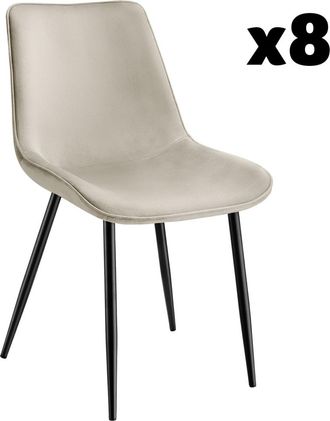 TecTake 8 sillas de comedor acolchadas, aterciopeladas 48 x 59 x 82,5 cm crema