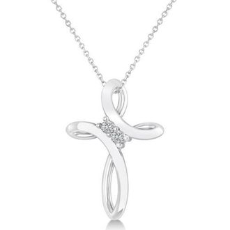 Allurez Diamond Two Stone Swirl Cross Pendant Necklace 14k in White Gold at Nordstrom, Size 18
