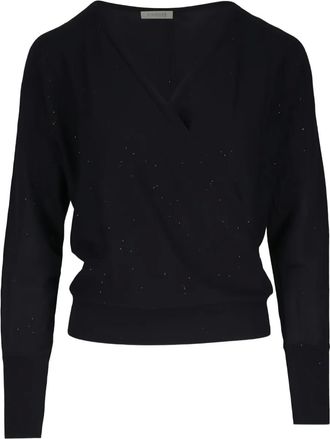 Kinross Cashmere Top a maniche lunghe con scollo a V - Nero