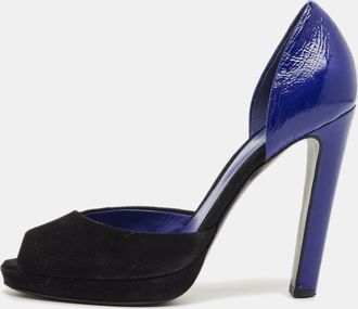 Sergio Rossi Blue/navy Blue Suede And Leather Cut Out Pumps