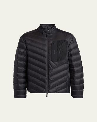 Moncler Mens Mackinac Diagonal-Quilted Down Biker Jacket