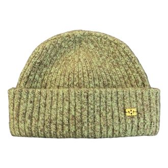 Ganni Accessoires, unisex, Groen, ONE Size, Wol, Melange Brushed Beanie