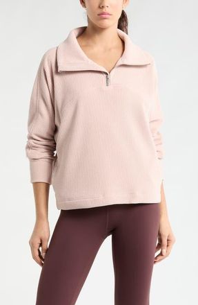 Zella Half Zip Waffle Stitch Sweatshirt in Pink Hush Marl at Nordstrom, Size Xx-Large