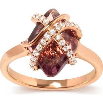 House of Brilliance 14K Gold 1/5 Ct Diamond Wrapped Amethyst Cocktail Ring in Pink at Nordstrom