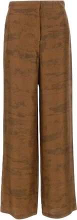 Max Mara Mstvasaio Broek - Dames - Wijde Broeken - Bruin - S - Wol - Broeken