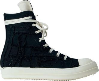Rick Owens Frayed Denim High-Top Sneakers - Heren - Veterlaarzen - Zwart - 42 EU - Denim - Schoenen