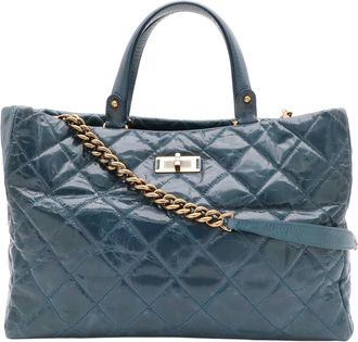 Chanel Blue Leather Shoulder Bag Tote Bag (Pre-Owned)