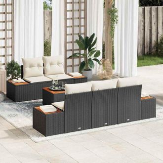 vidaXL Conjunto De Sof&aacute; De Jard&iacute;n Con Coj&iacute;n 6 Pcs Negro Polirat&aacute;n Vidaxl