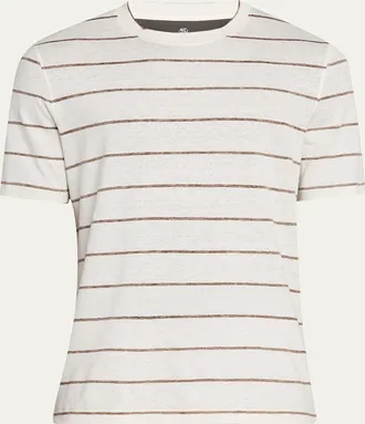 Brunello Cucinelli Mens Linen-Cotton Stripe Crewneck T-Shirt