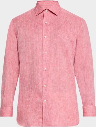 Ermenegildo Zegna Mens Azeala Oasi Lino Casual Button-Down Shirt