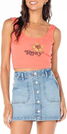 Roxy Valmos Rib Crop Graphic Tank in Sugar Coral Solid at Nordstrom, Size Medium