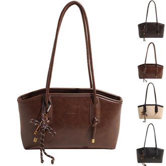 Generic Shoulder Bag for Women Brown Shoulder Handbags Faux Leather Hobo Purse Vintage Hobo Bags with Cute Pendant (A-Brown)