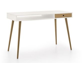 HOGAR 24 Escritorio de madera maciza natural, color blanco y encerado