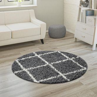 Paco Home Paco Home - Alfombra De Pelo Largo, Suave Sal&oacute;n Shaggy Estilo Escandinavo Motivo De Rombos Antracita, &Oslash; 160 Cm Redon