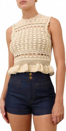 Zimmermann Wanderlust Crochet Sleeveless Tank Top In Metallic Gold/cream