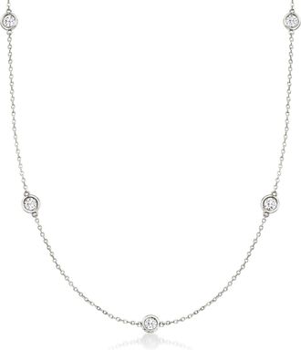 Ross-Simons Bezel-Set Diamond Station Necklace in 14kt White Gold