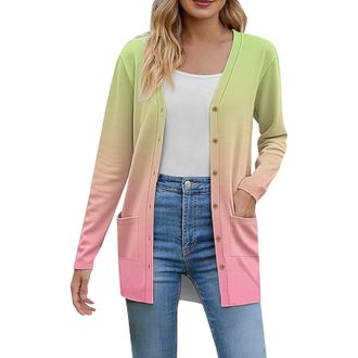 Generic HUIFUAO Womens Cardigan Sweaters with Pockets Trendy Knitted Jumper Button Down Open Front Sweater Cardigans Long Sleeve Gradient Outerwear with Pocke