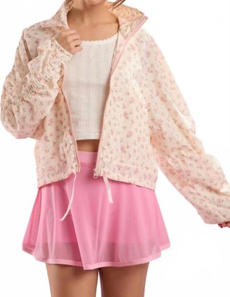 Peach Love California Mesh Lace Trim Detail Windreaker In Floral Print