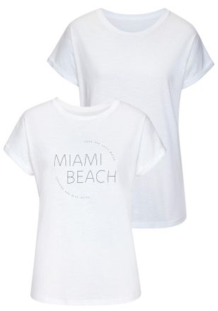 Vivance T-Shirt VIVANCE mit modischem Frontprint, Damen, Gr. 32/34, weiss (wei&szlig;), Jersey, Obermaterial: 100% Baumwolle, bedruckt, unifarben, bequem normal, Ru