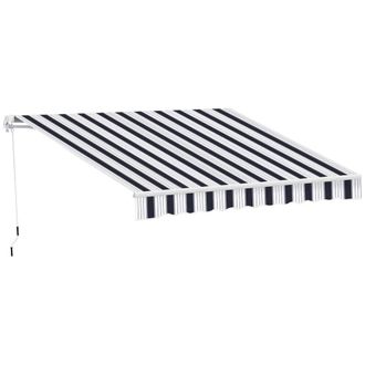 Matteo Retractable Patio Awning - Dark Blue & White Stripes