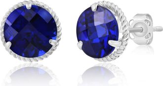 MAX + STONE 14k Yellow or White Gold 8mm Roped Halo Gemstone Round Stud Earrings