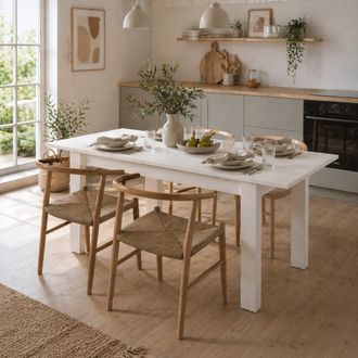 Dmora Mesa Extensible Marudo, 8 Plazas, Extensible, Mecanismo De Extensi&oacute;n Central, 120x80x76h Cm Blanco Mate