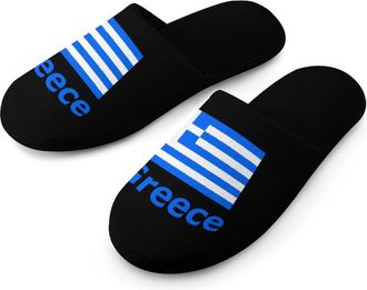 Generic Greece Flag Warm Mens Slippers Slip On Soft Fleece House Shoes Winter Indoor Outdoor