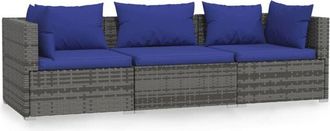 vidaXL Sof&aacute; De Jard&iacute;n De 3 Plazas Con Cojines Rat&aacute;n Sint&eacute;tico Gris Vidaxl