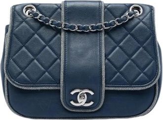 Chanel Pre-owned Quilted Lambskin Crossbody Bag - Dames - Vintage Schoudertas - Blauw - ONE Size - Leer - Vintage