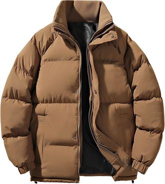Generic Puffer Jacket Mens without Hood Smart Casual Padded Jackets for Men Winter Long Sleeve Quilted Coats Regular Fit Zipped Insulated Jackets Warm Walking