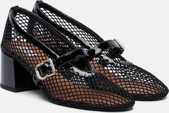 Alaia Ala&iuml;a Fishnet leather-trimmed Mary Jane pumps