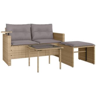 vidaXL vidaXL Set Divano da Giardino 3 pz con Cuscini Beige in Polyrattan