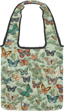 Generic Cute Butterflies Reversible Canvas Shoulder Tote - Double-Sided Print, 12oz Cotton, 27cm Drop, Fold-Flat Bag for Travel, Shopping, Street Outings